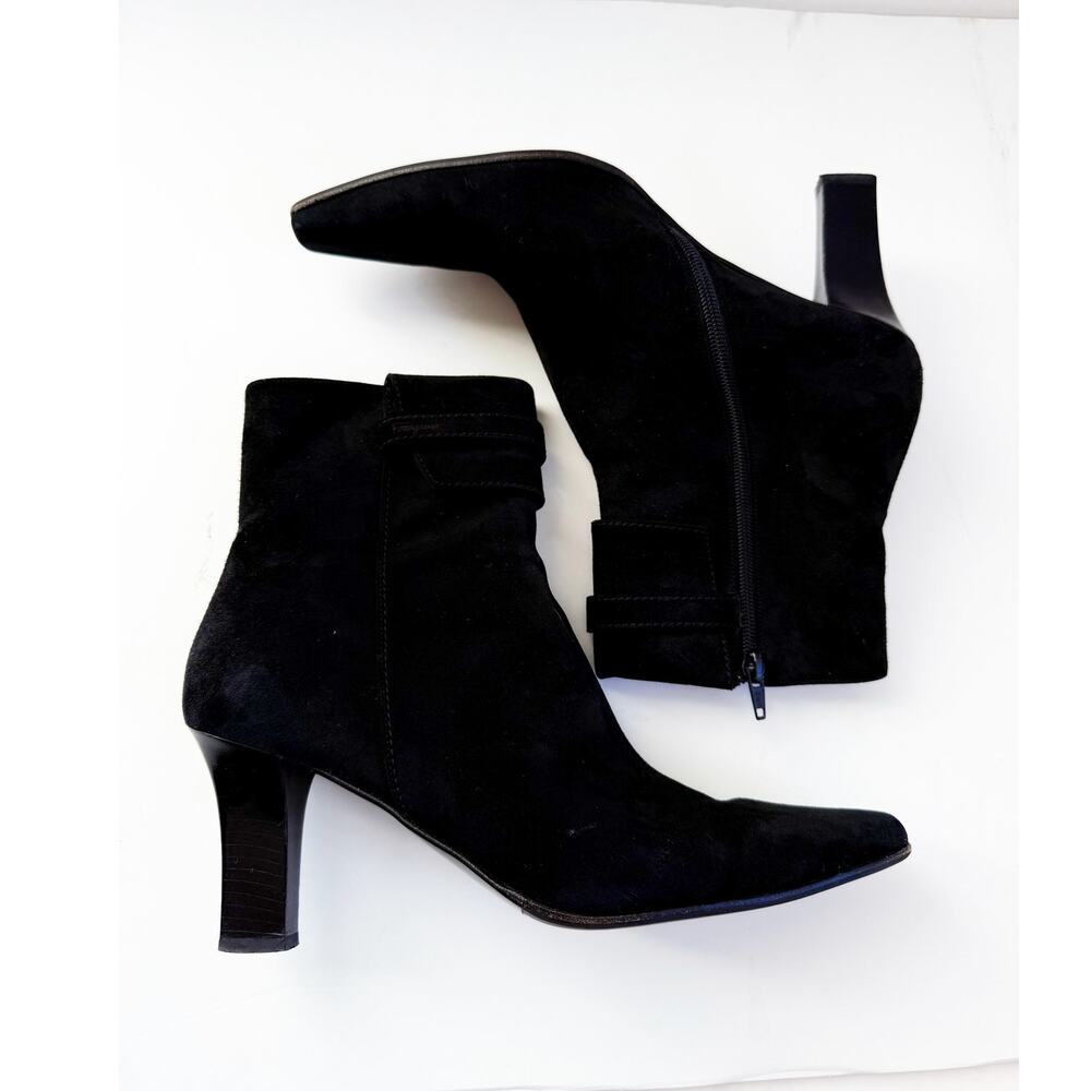 VTG 90s Salvatore Ferragamo Molly Black Suede Heeled Ankle Boots Womens 9.5
